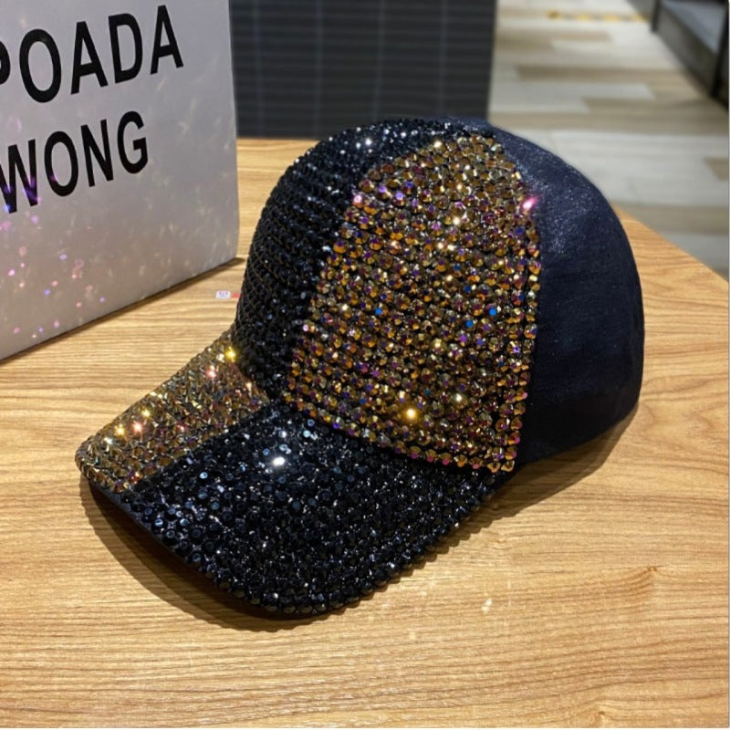 Korean Style Dual-color Patchwork Diamond Cap Shiny