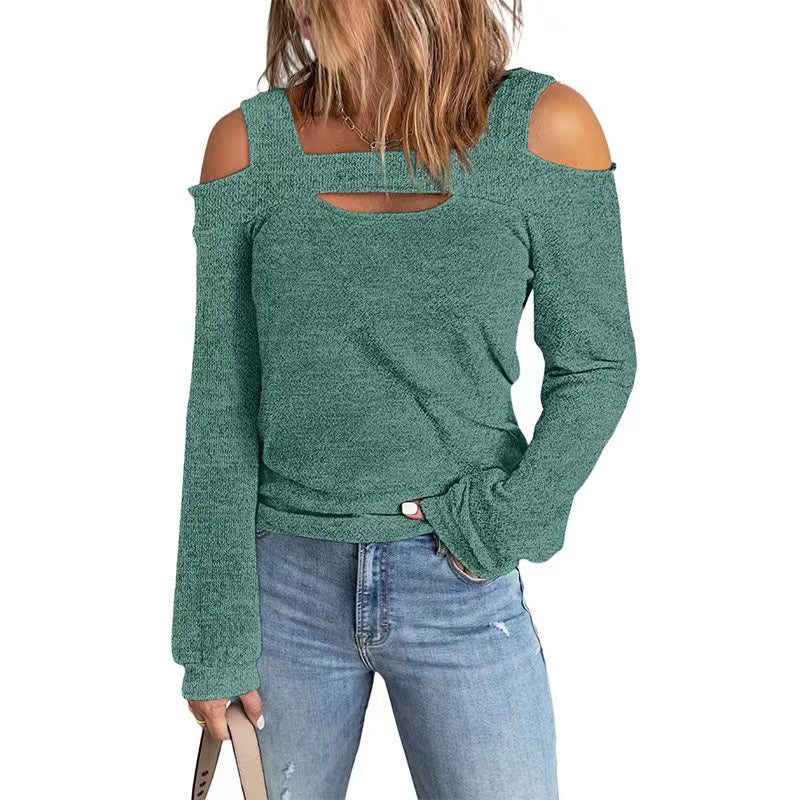 Womens Cold Shoulder Top Cut Out Long Sleeve Basic T Shirts Casual Blouse Tshirts