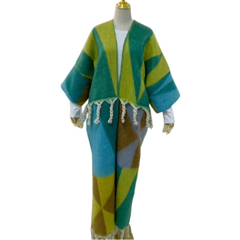 RETRO Geometric Double-sided Color Matching Robe For Women