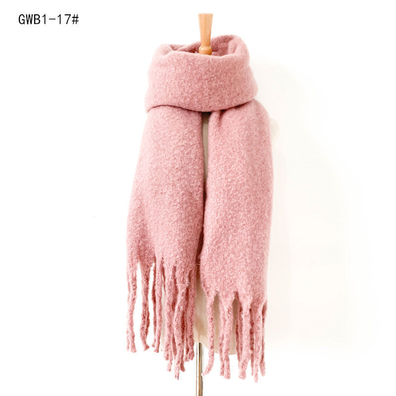 New Style Thick Fringed Circle Sand Solid Color Scarf For Ladies