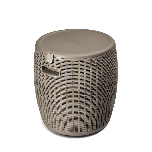 9.5 Gallon Taupe Rattan Barrel Plastic Side Table