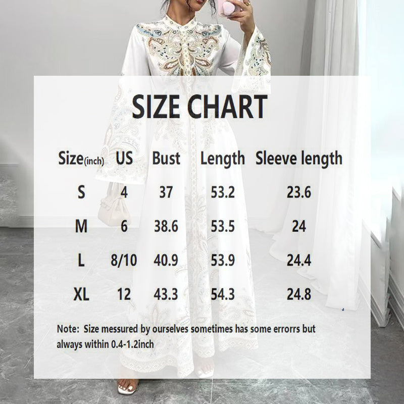 Elegant High-Neck Floral Maxi Dress - Long Flowy Sleeves, Modest A-Line Middle Eastern Style Gown Vacation & Party Dress For Women