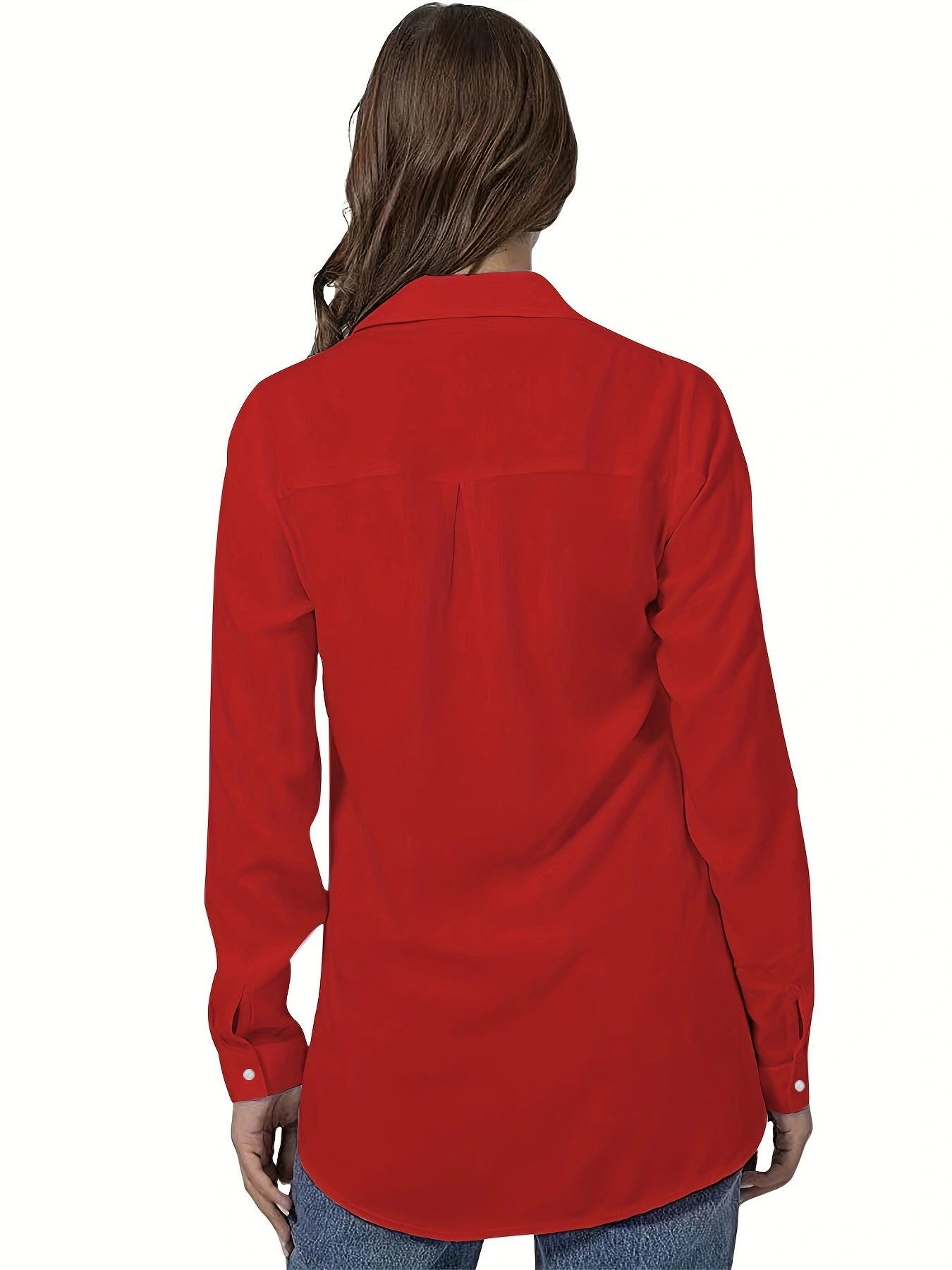 Plus Size Solid Color Shirt Buttons White Black Red