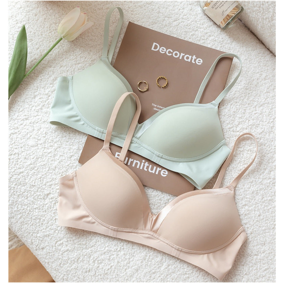 Satin Stitching French Sexy Triangle Cup Micro Push Up Without Steel Ring