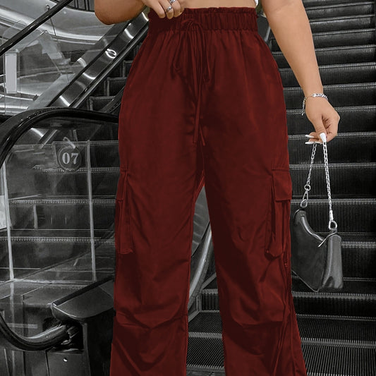 Women's New Fashionable Solid Color Drawstring Work Pants For Daily Wear, Long Pants