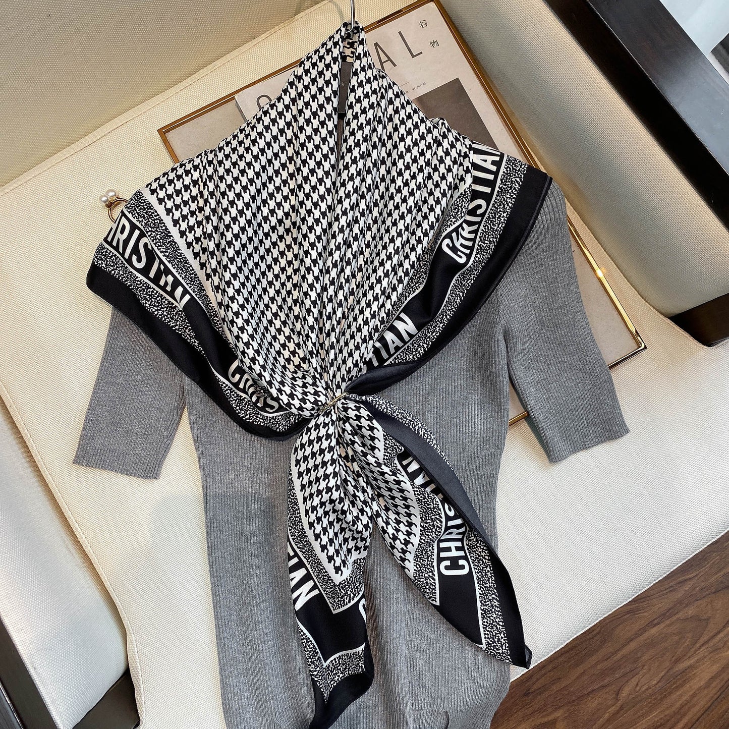 Spring Summer Geometric Pattern Blue Plain Print Scarf