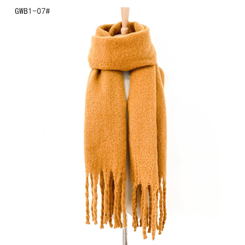New Style Thick Fringed Circle Sand Solid Color Scarf For Ladies