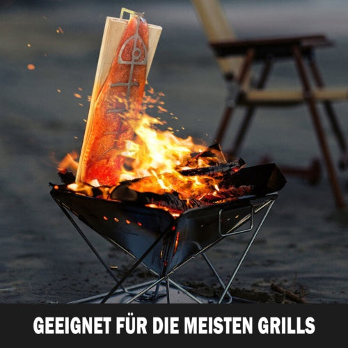 Flame Salmon Board 50x15x2cm Durable Wood Board With Stainless Steel Bracket