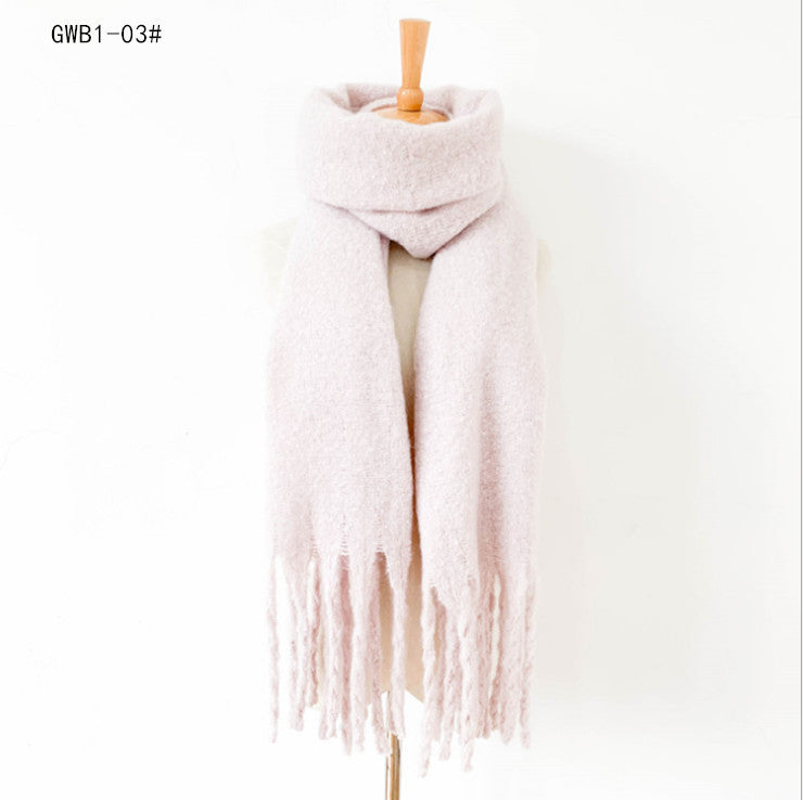 New Style Thick Fringed Circle Sand Solid Color Scarf For Ladies