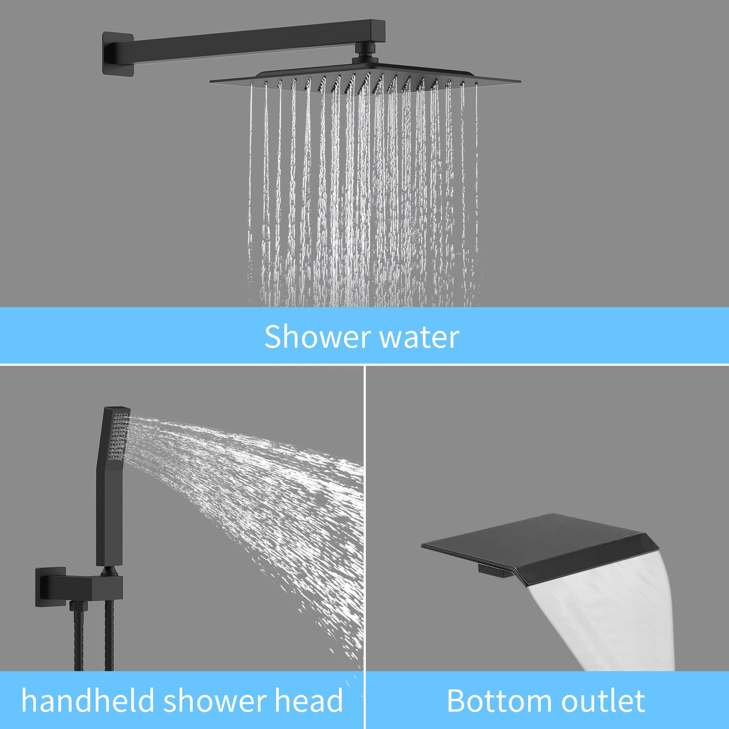 Rain Shower System Brushed Nickel Tub Shower Faucet Set 10 Inch Square Rainfall Shower Head With Handheld Sprayer And Waterfall Tub Spout Pressure Balance Rough In Valve Shower Mixer Combo
