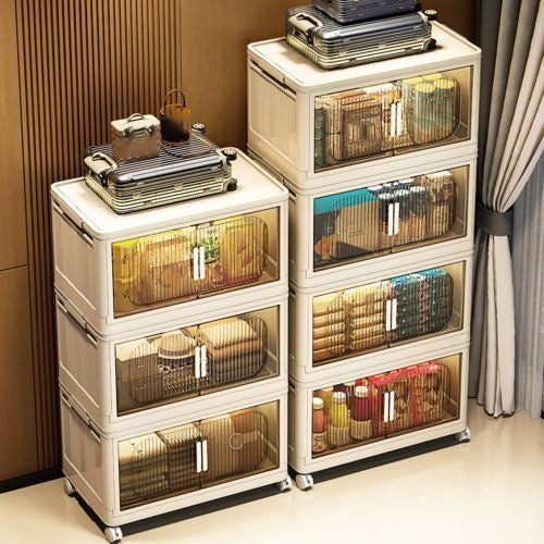 Collapsible Storage Bins With Magnetic Door  Plastic Storage Cabinet With Wheels  Closet Organizers And Storage Containers