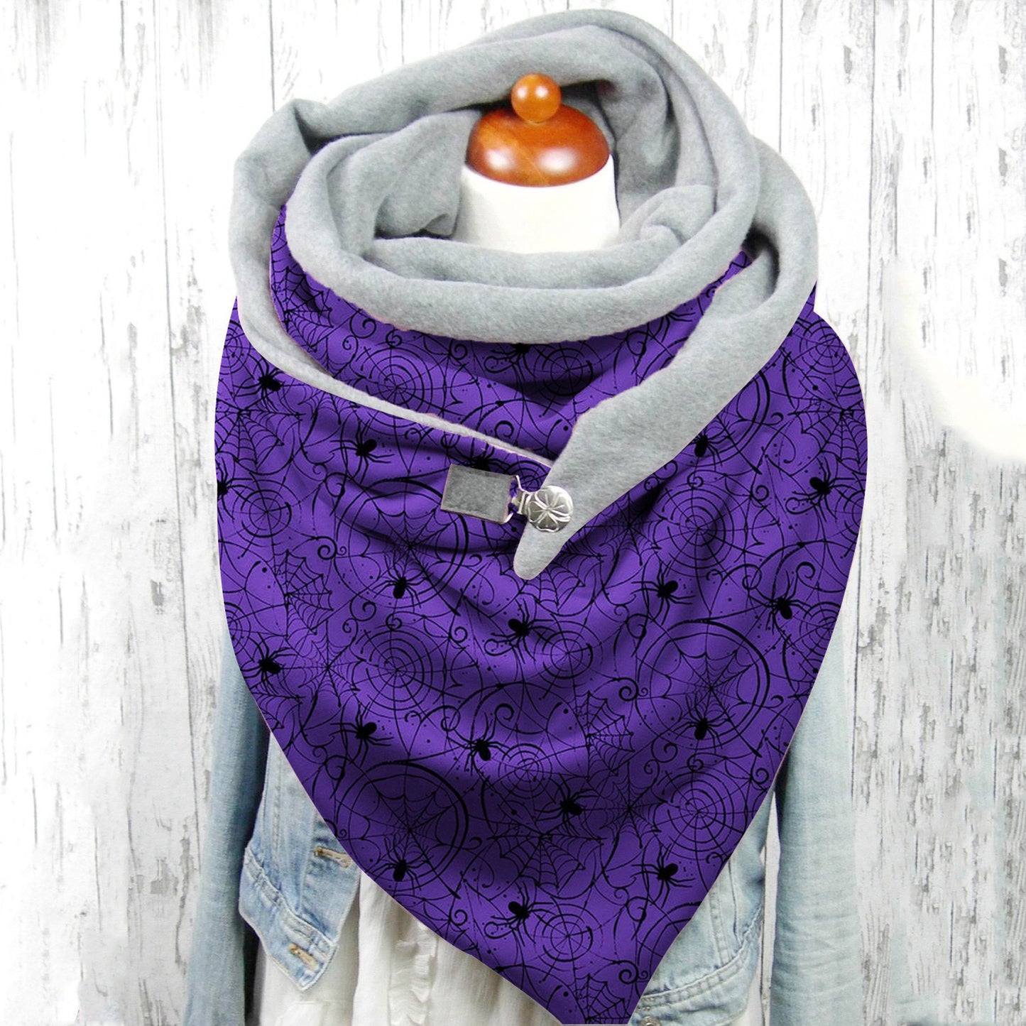 Female Plush Skull Print Long Halloween Button Bib