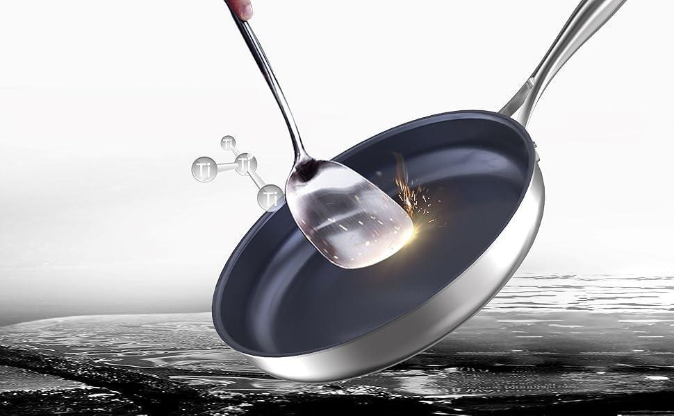 Titanium Alloy Stainless Steel 10-inch PFAS-Free PFOA-Free Non-Stick Pan Dishwasher-Safe Oven-Safe Suitable For All Stovetop Cookware