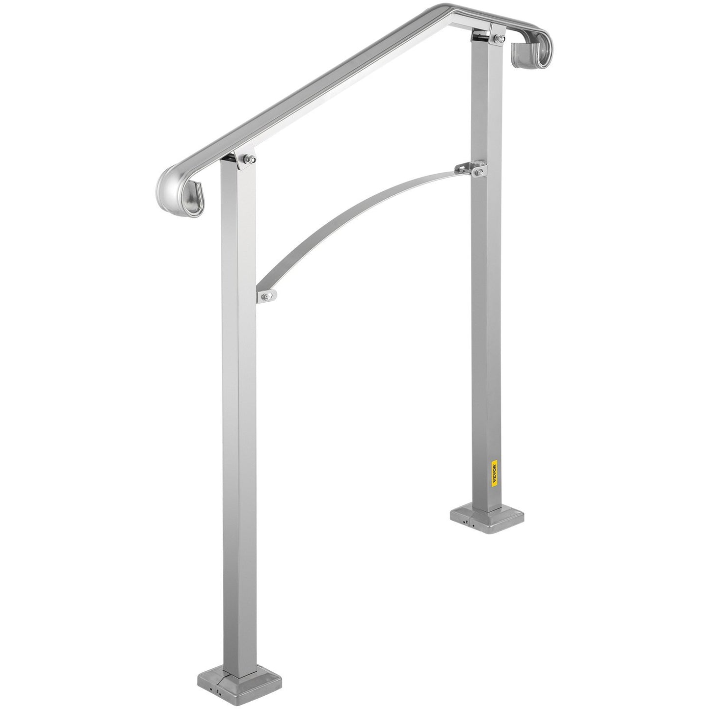 Outdoor Stair Railing, Fit 2 Or 3 Steps Alloy Metal Handrailing, Front Porch Flexible Transitional Handrail, Arch Step Rail With Installation Kit, For Concrete Or Wooden Stairs, Silver