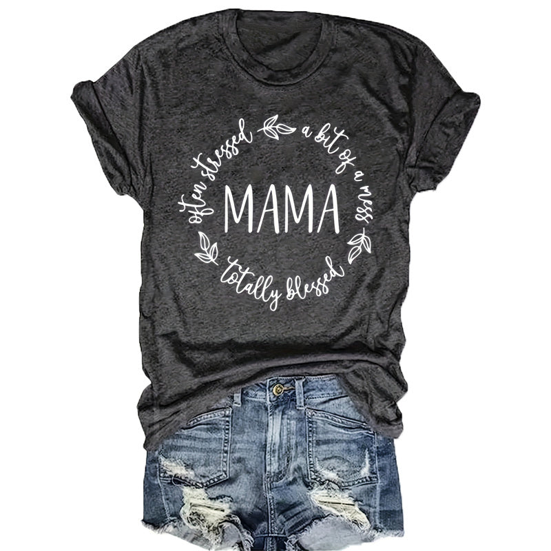 Women's 'MAMA' Print Cotton T-Shirt - Comfort Round Neck Short Sleeve Casual Summer Top