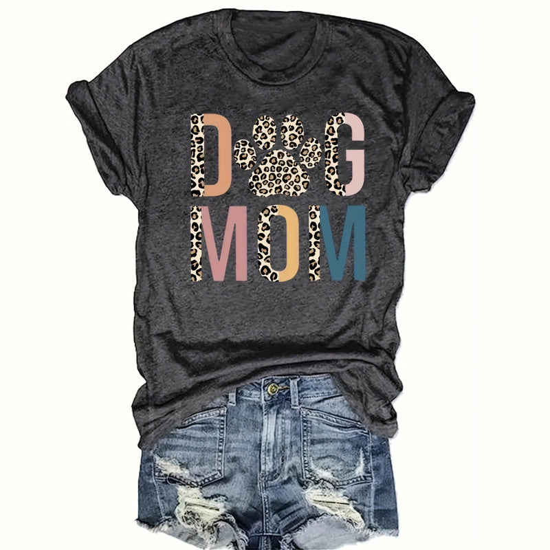 Women's 'DOG MOM' Leopard Print T-Shirt - Comfortable Crewneck Tee For Dog Lovers