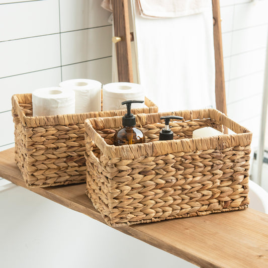 Wicker Storage Basket With Built-in Handles Water Hyacinth