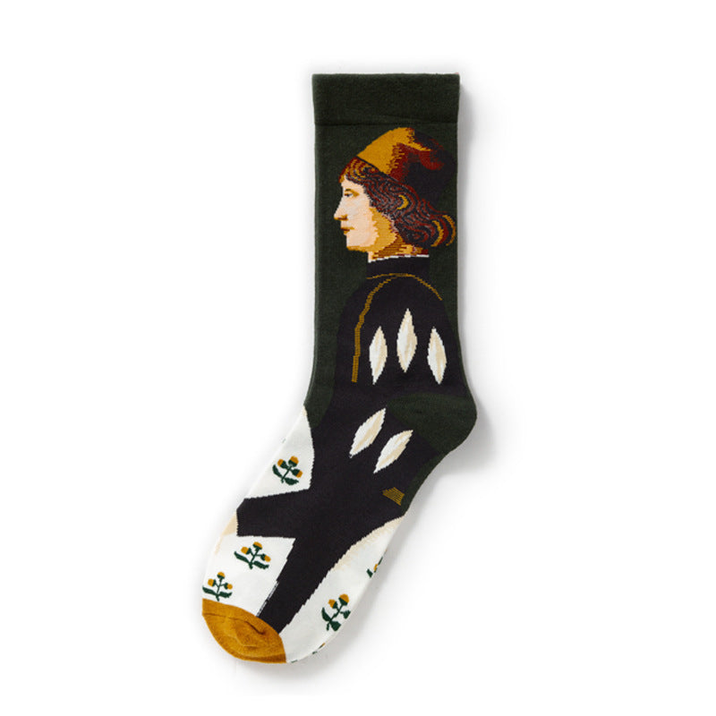 Retro Trendy Autumn And Winter Abstract Art Socks Europe And America Creative Combed Cotton