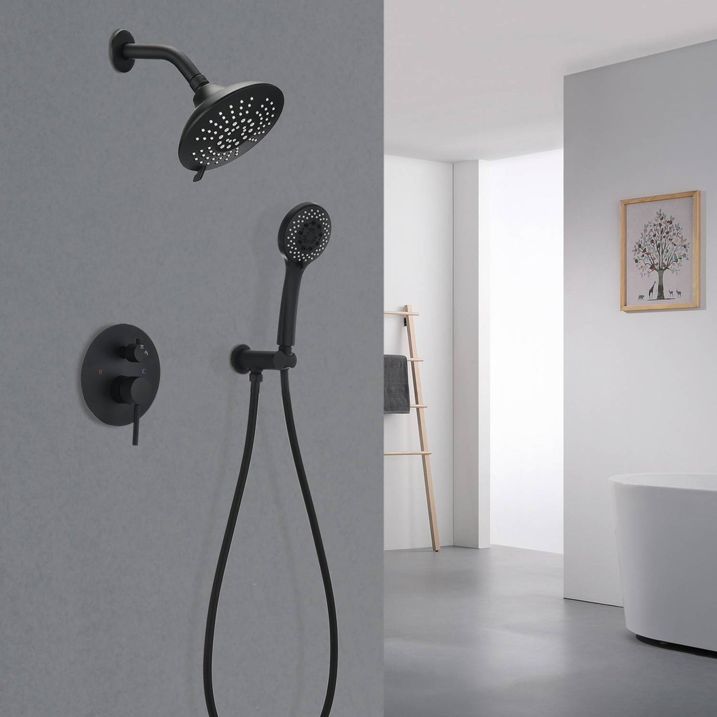 Round Shower System Wall Mounted Rain Mixer Combo Set