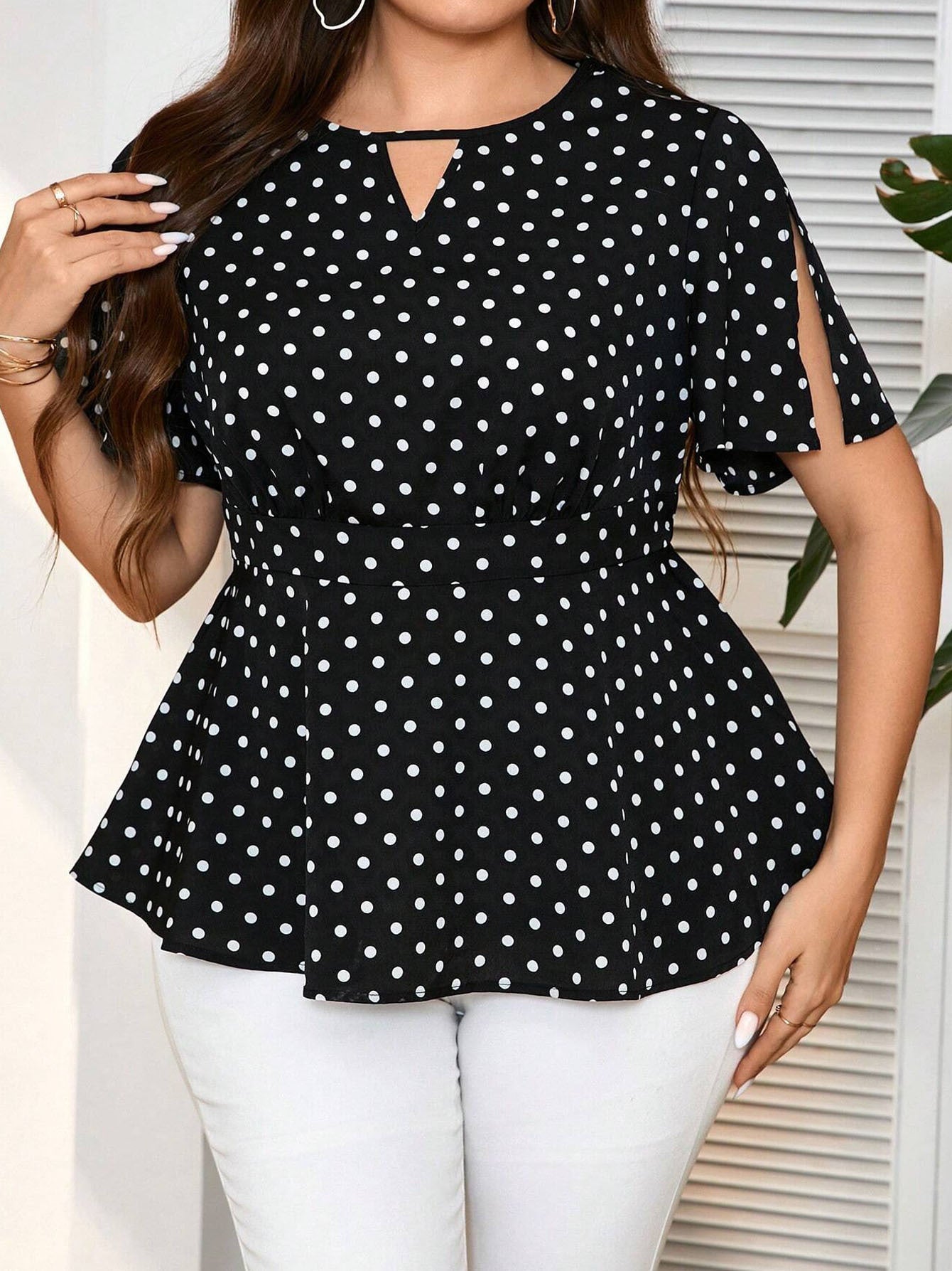 Ladies' Plus Size Elegant Polka Dot Blouse - Summer Fashion Office Shirt