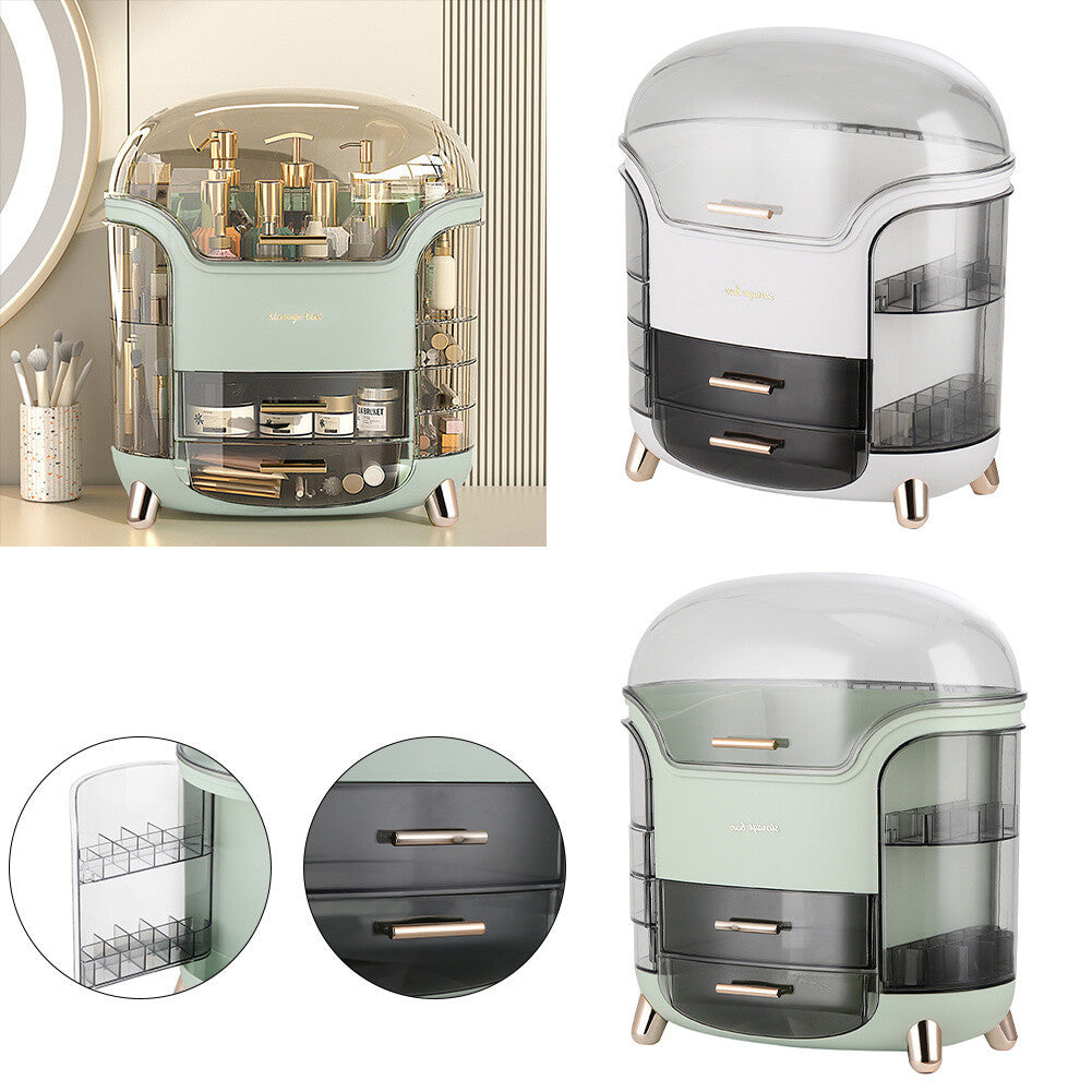 Large Cosmetic Skincare Organiser Tabletop Make-Up Storage Case 2 Drawers Box