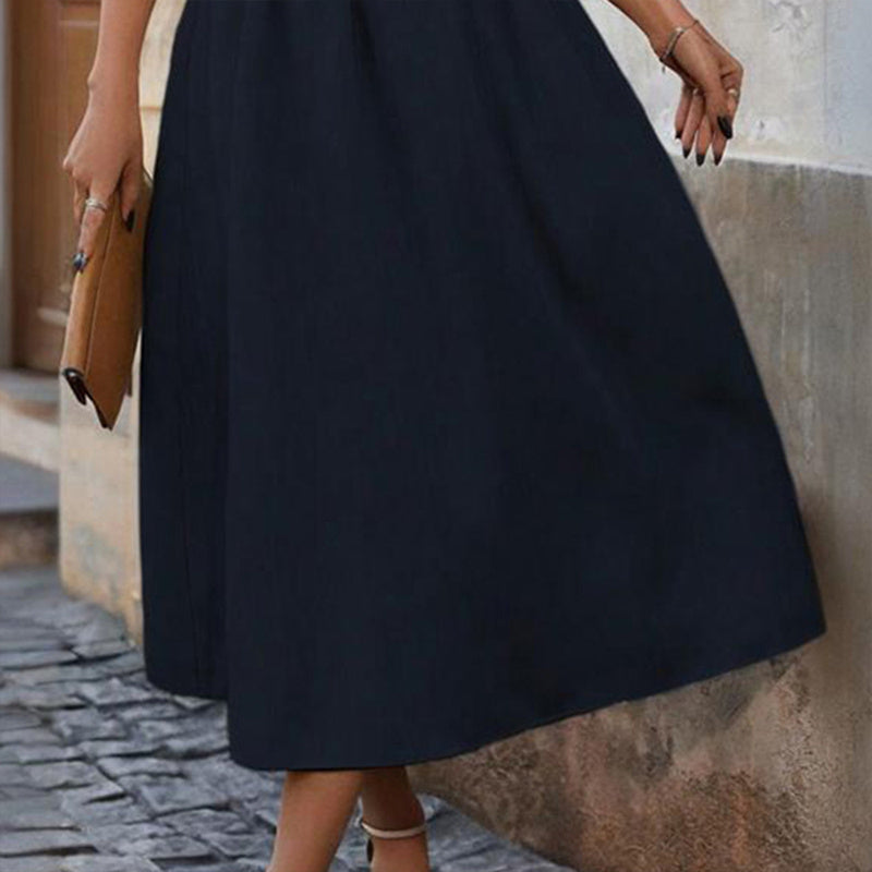 Women's Solid Color Sleeveless V-Neck Dress - High Waist Ruffled Hem Boho Flowy Summer Dress With Shoulder Frills, Casual & Party Dress