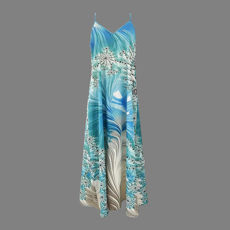 Women's Long Sleeve V-Neck Print Loose Two-Piece Dress Casual Elegant Spring&Autumn Outfit