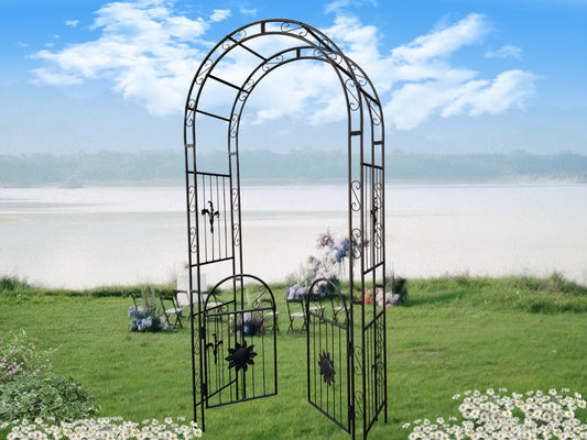 Metal Garden Arch With Doors, Arbor Trellis For Climbing Plants, Outdoor Wedding