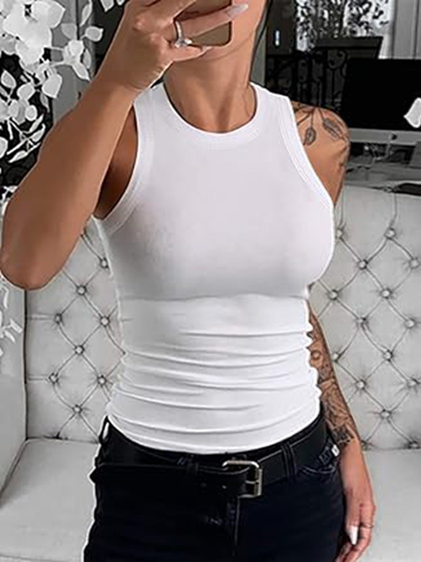2 Piece Women's Vest Sexy Crew Neck Bottom Layer Wear Top Outside