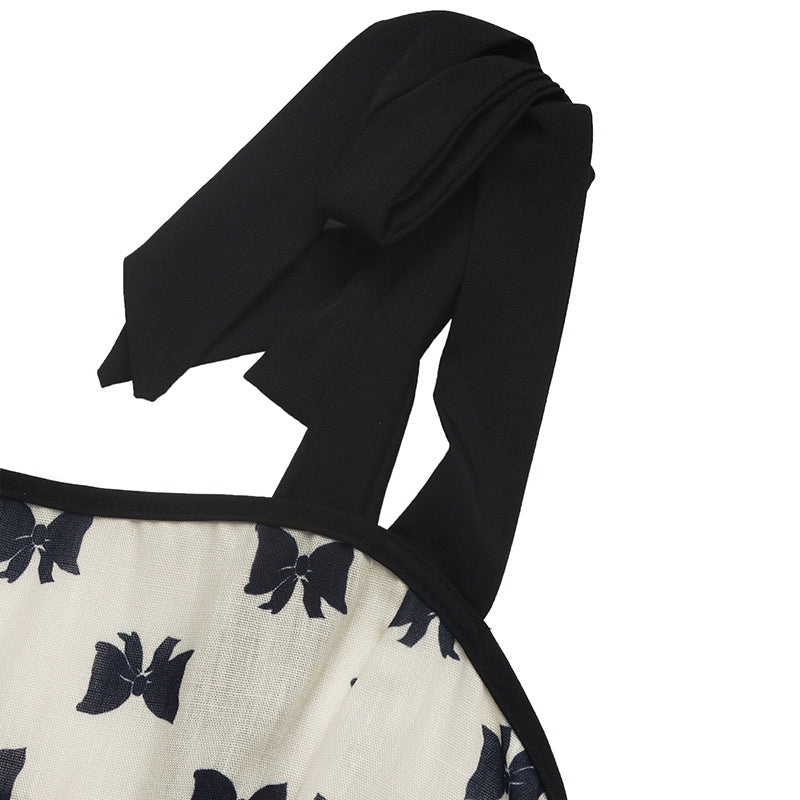 Women's  Shoulder Strap Bow Decoration With Bow Print Elegant Summer Dress