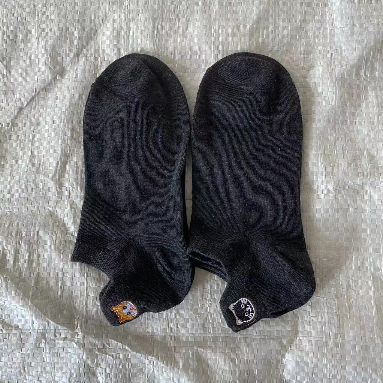 Spring Mesh Breathable Heel Embroidered Cat Women's Boat Socks