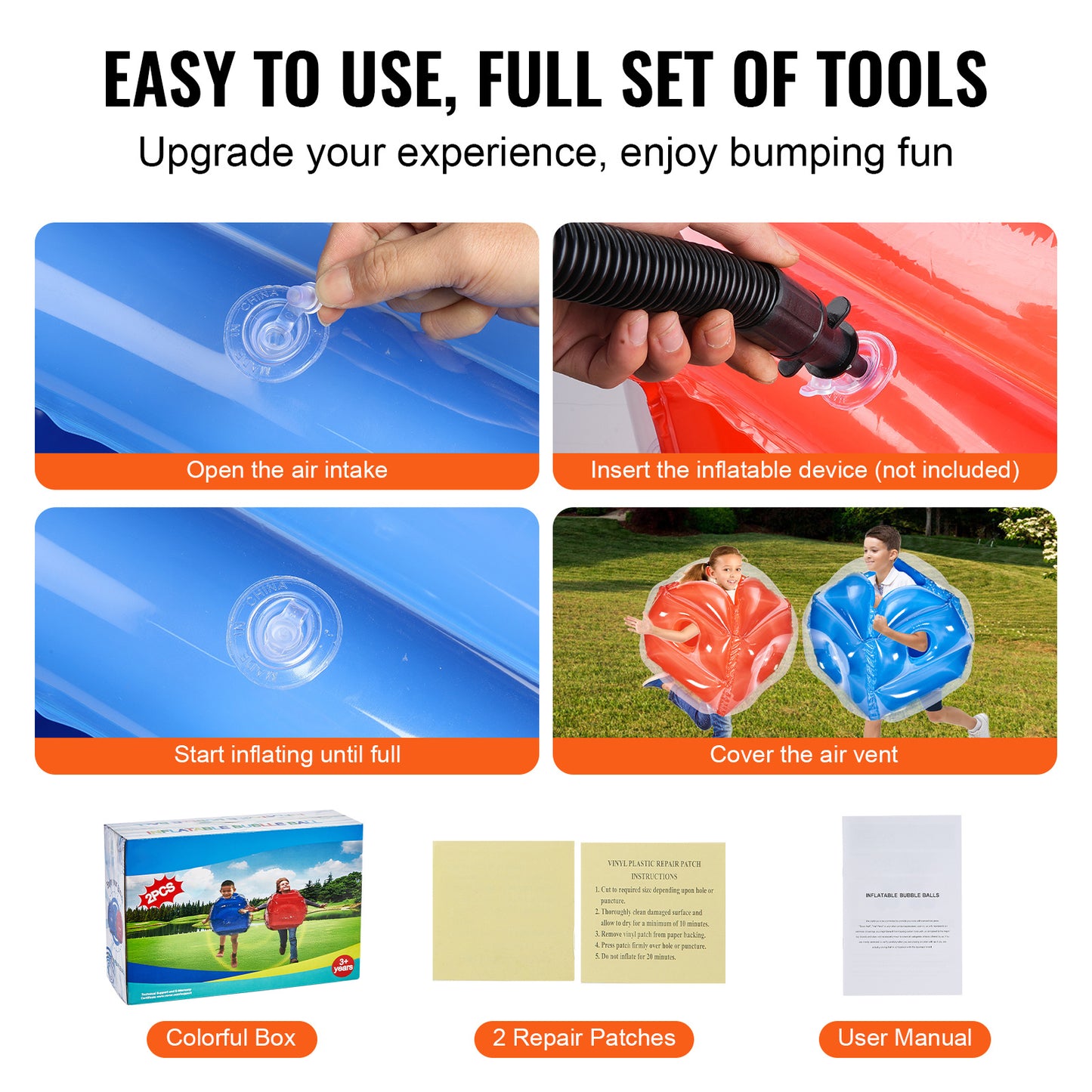 VEVOR Inflatable Bumper Balls 2-Pack, 2FT 0.6M Body Sumo Zorb Balls For Kids, Durable PVC Human Hamster Bubble Balls For Child Outdoor Team Gaming Play, Bumper Bopper Toys For Playground, Yard, Park