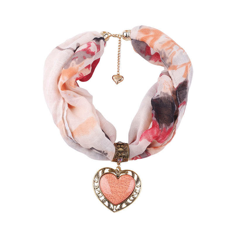Ethnic Peach Heart Jewelry Necklace Scarf Female