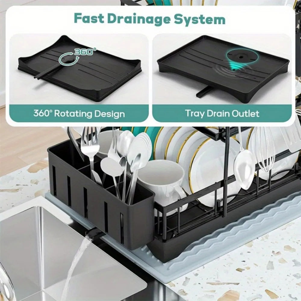 3 Tier Dish Racks For Kitchen Counter - Automatic Drainage Large Dish Drying Rack - Rust Proof Dish Drainers For Kitchen Counter
