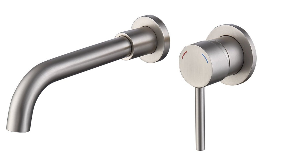 Wall Mount Faucet For Bathroom Sink Or Bathtub, Single Handle 2 Holes Brass Rough-in Valve Included, Brushed Nickel