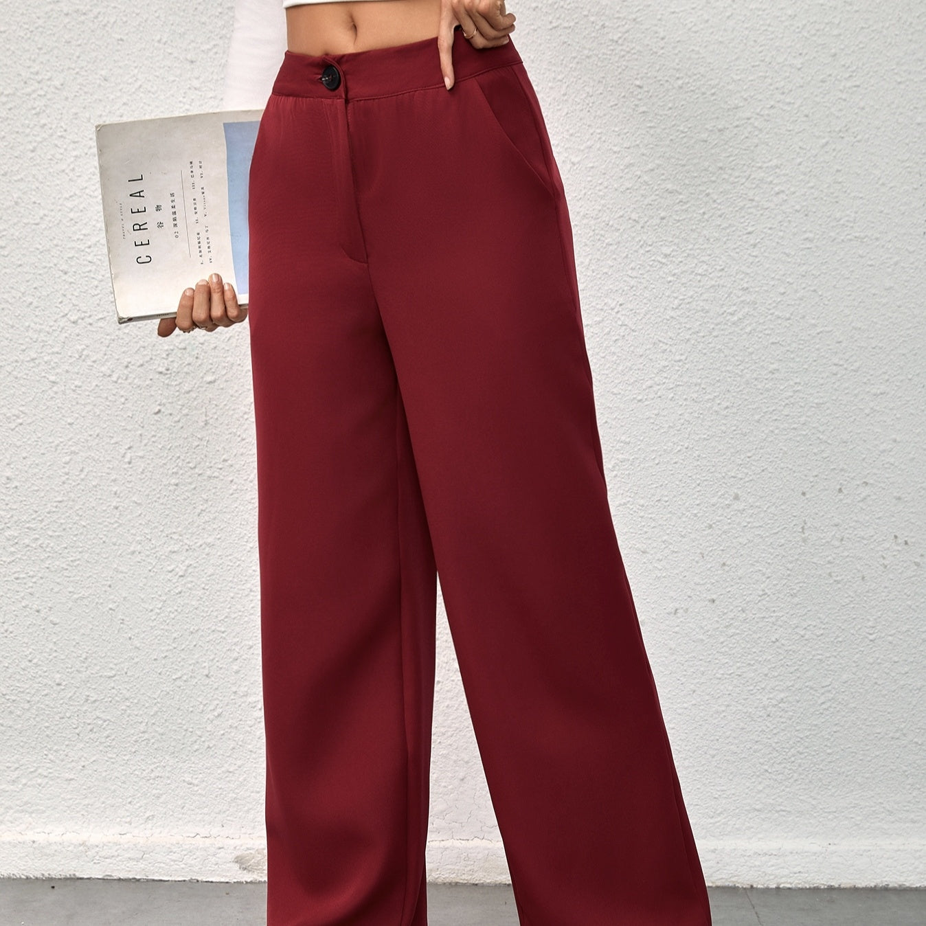 Women's Solid Color Button Free Wide Leg Straight Leg Pants