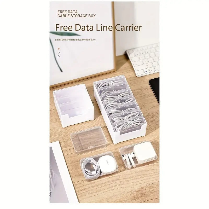 Plastic Storage Set With 7 Clear Storage Boxes - Not Waterproof. It Is Suitable For Independent Storage Of Small Items Such As Chargers, Headphones, Jewelry, Cards, Etc