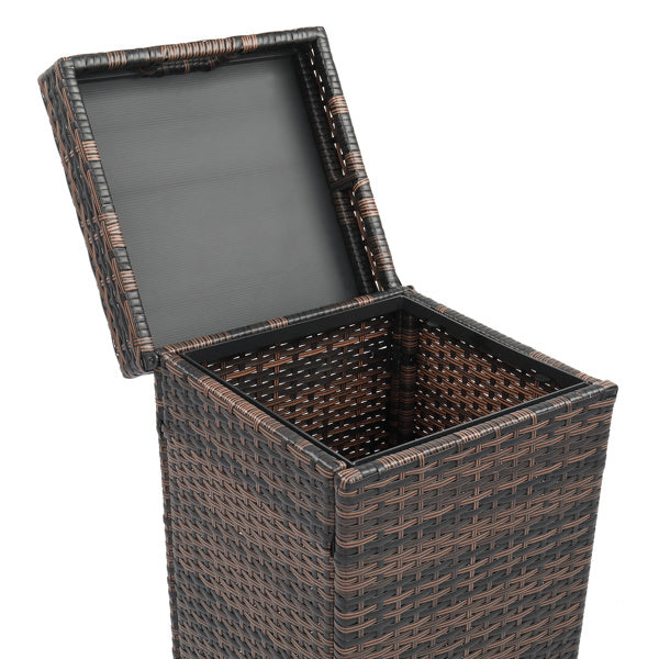 Brown Gradient Woven Rattan Trash Can With Top Cover
