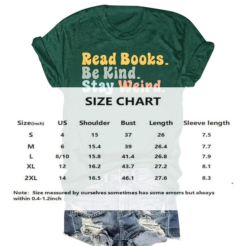 Women's Green Round Neck Short Sleeve T-Shirt - Slogan Print Casual Summer Tee