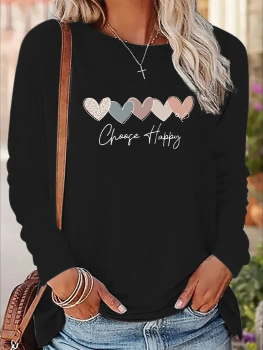 Women's Print Long-sleeved Hoodless Sweatshirt