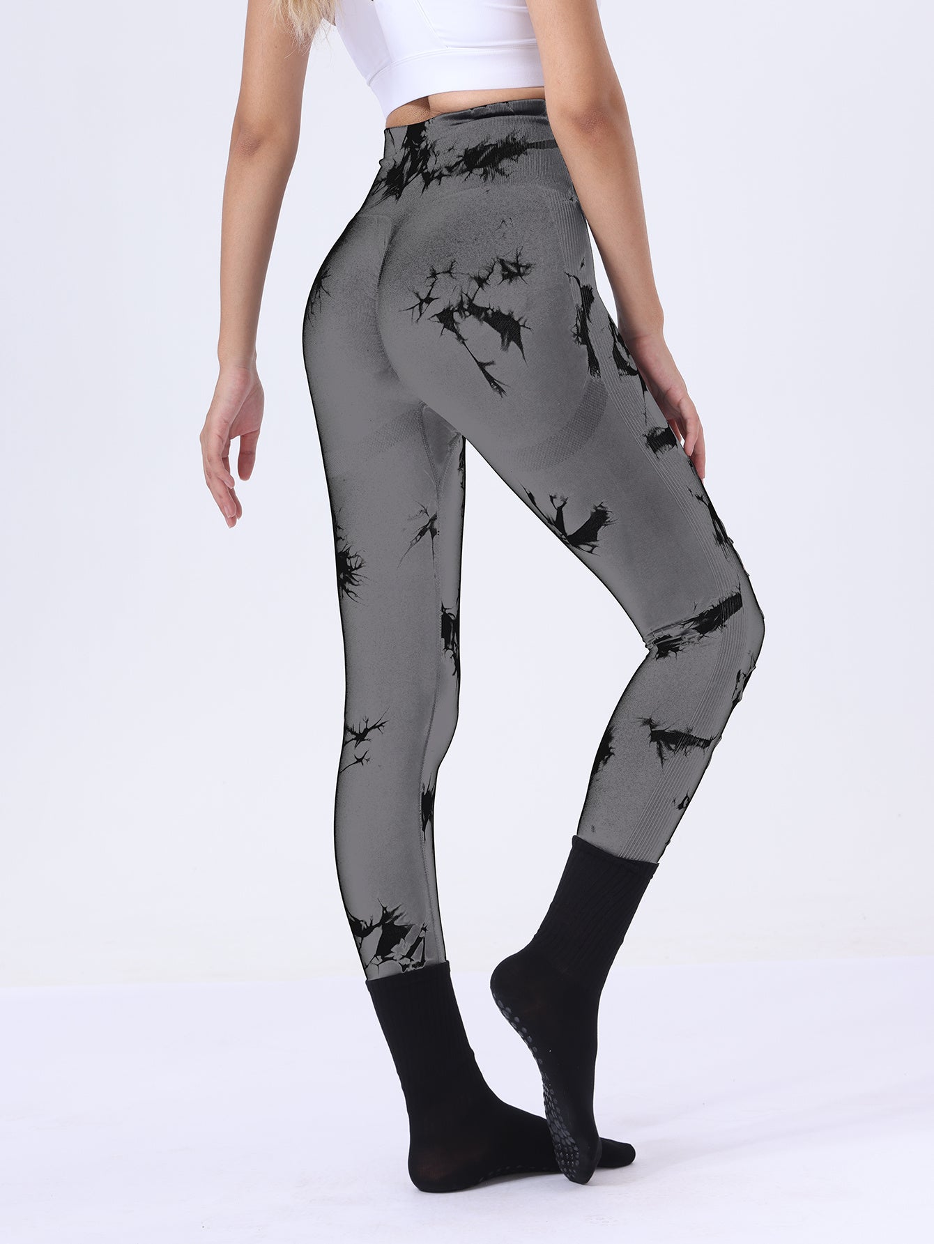 Butt Lifting Yoga Gym Athletic Pants, Hollow Out Tummy Control Sports Leggings Tie Dye Running Pants
