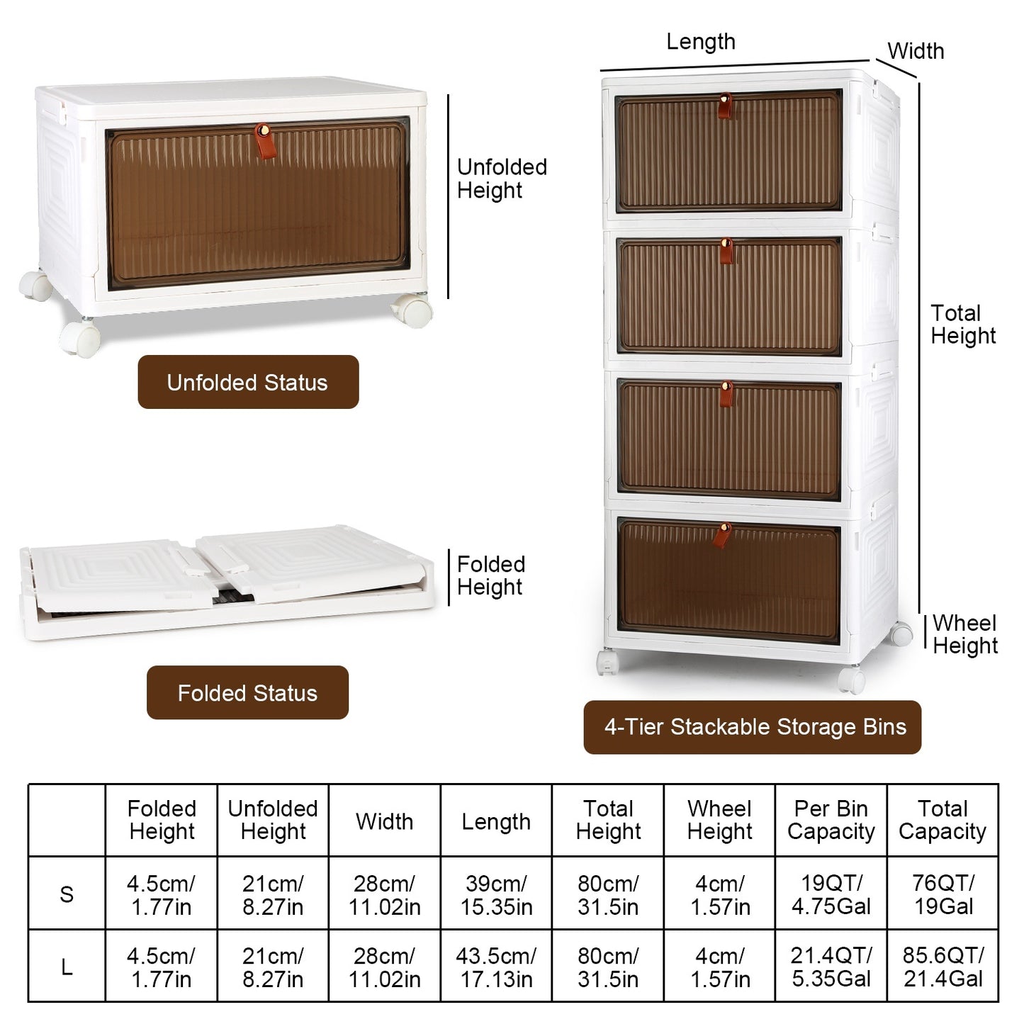4Pc Foldable Storage Bins With Lid Front Magnetic Door Collapsible Stackable Closet Organizer Containers With 4Pcs 360 Degree Rotatable Wheels