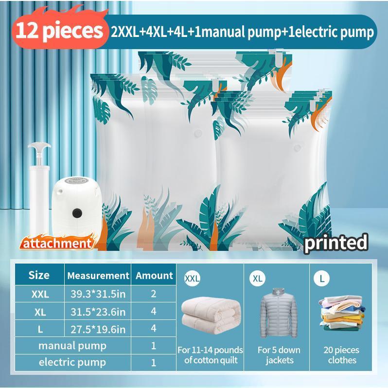 10 Transparent Vacuum Storage Bags, 4 Large Bags, 4 Medium Bags, 2 Small Bags With Pump, Reusable And Environmentally Friendly Storage, Compressed Clothing And Bedding, Dust And Moisture Proof