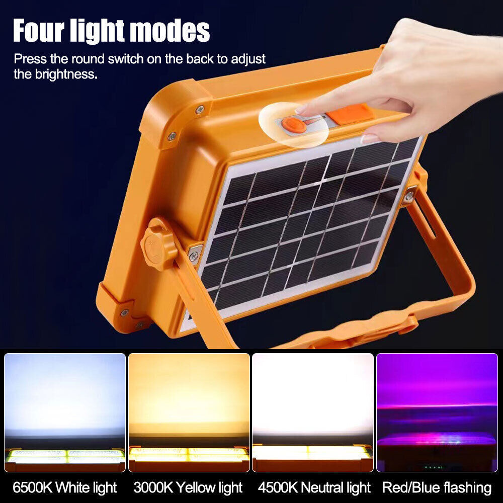 1500W LED Work Light Solar Powered Cordless Portable Camping Outdoor Light USB