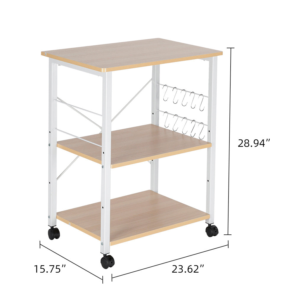3-tier With 10 Hooks, 4 Wheels, X-reinforcement On The Back, Microwave Rack