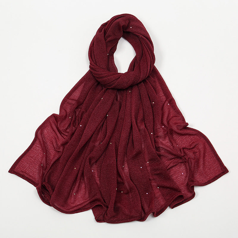 Hemp Wrinkle Starry Hot Rhinestone Headscarf Female Pleated