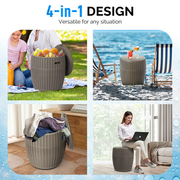 9.5 Gallon Taupe Rattan Barrel Plastic Side Table