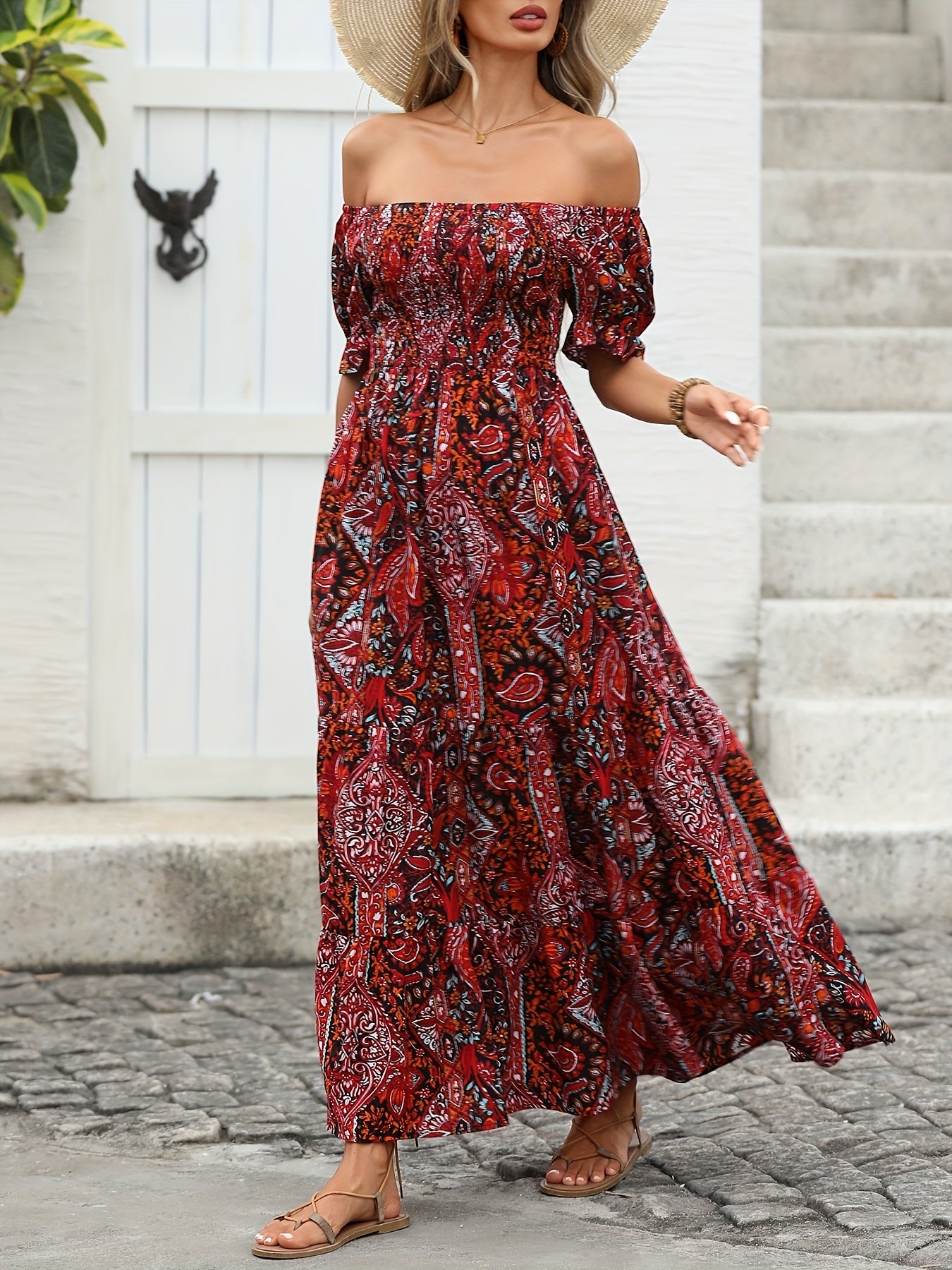 Women's Elegant Paisley Pattern Print One Shoulder Dress Summer Casual Party Essential Long Dress