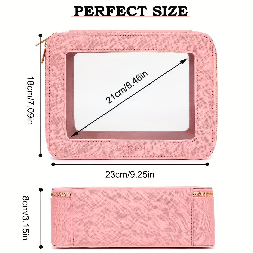 Clear Makeup Bag For Traveling - Transparent Cosmetic Case Clear Toiletry Bag Organizer For Women -Black