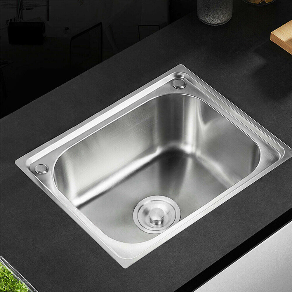 Stainless Steel Single Bowl Square Kitchen Laundry Washing Sink Plumbing Waste